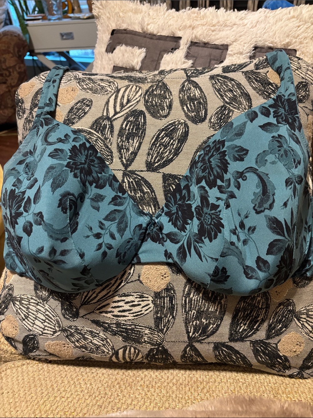Cacique Teal and Black Floral Underwire Bra 42DD